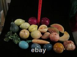 Vintage 21 Pièces Alabaster Marble Quartz Stone Fruit 3 Oeufs Pommes Exceptionnelles
