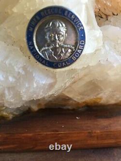Vintage Giant Piece Gemstone Rock Crystal Inc Mines Rescue Service Badge Mining