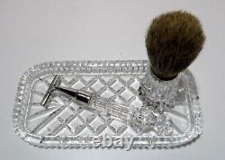 Vintage Waterford Crystal Shaving Set 3 Pièces Rasoir, Brosse Et Bac